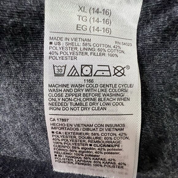 Boy’s XL 14-16 Warm Jacket Hood Packets Gray Double Cotton Jersey Full Zip - Picture 11 of 14